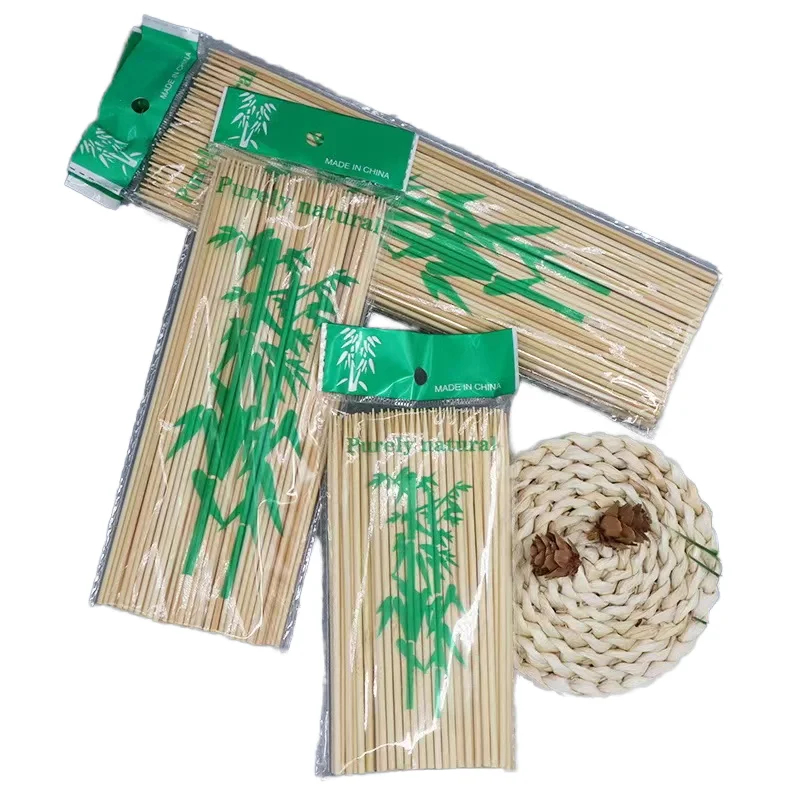 img_alibaba1782560928.jpg Wholesale Natural Bamboo Color Disposable BBQ Skewer Sticks Low Cost Wood Handle Brochettes With Bag Packed for Strings Barbeque