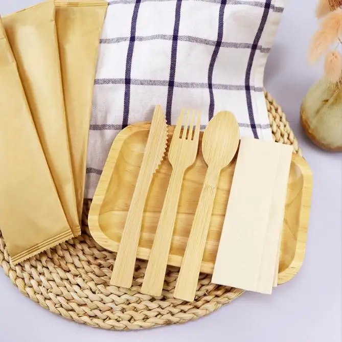 img_alibaba_1782455436.jpeg 2023 Popular Hotel Take-out Disposable Bamboo Tableware Knife, Fork and Spoon Low Price Customized logo Eco Degradable Natural