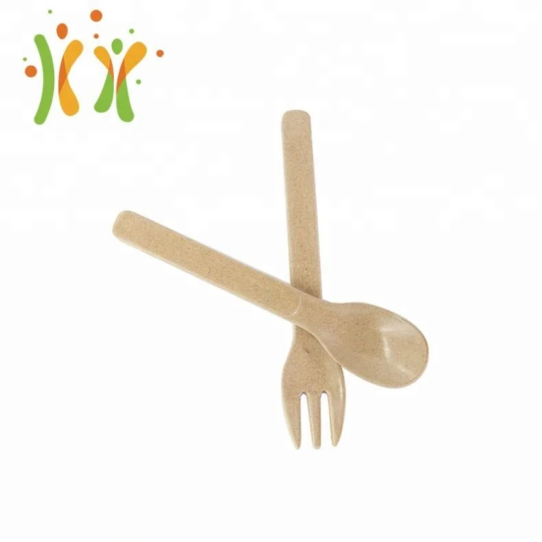 img_alibaba_1782633985.jpeg Wholesale Western Bpa Free Rice Husk Bamboo Spoon Fork & Spoon Set for Kids Rice Husk Cutlery Set