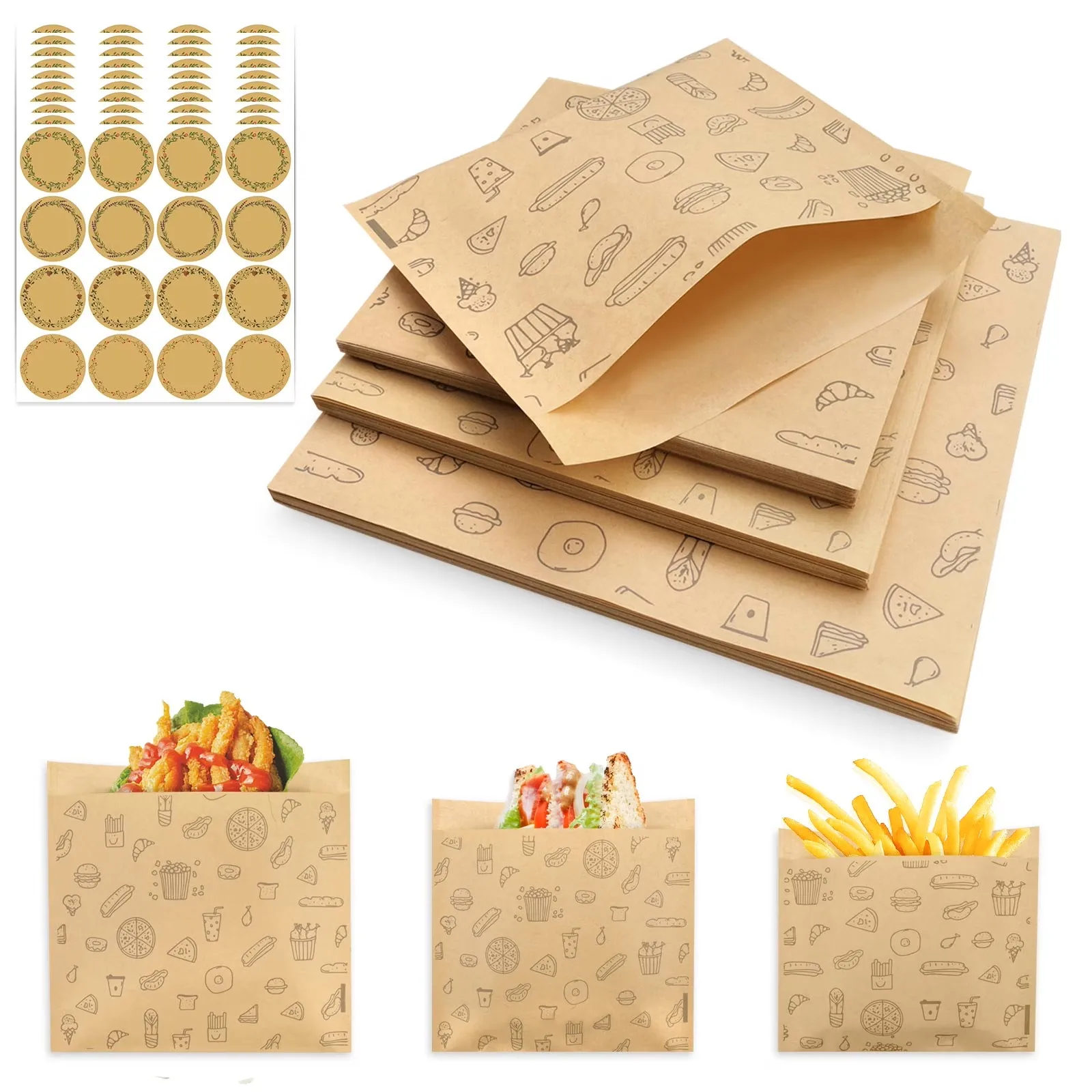 img_alibaba1783066025.jpeg Wholesale 150 pcs Pack Sandwich Bag Eco Friendly Disposable Greaseproof Brown Kraft Paper Snack Bag