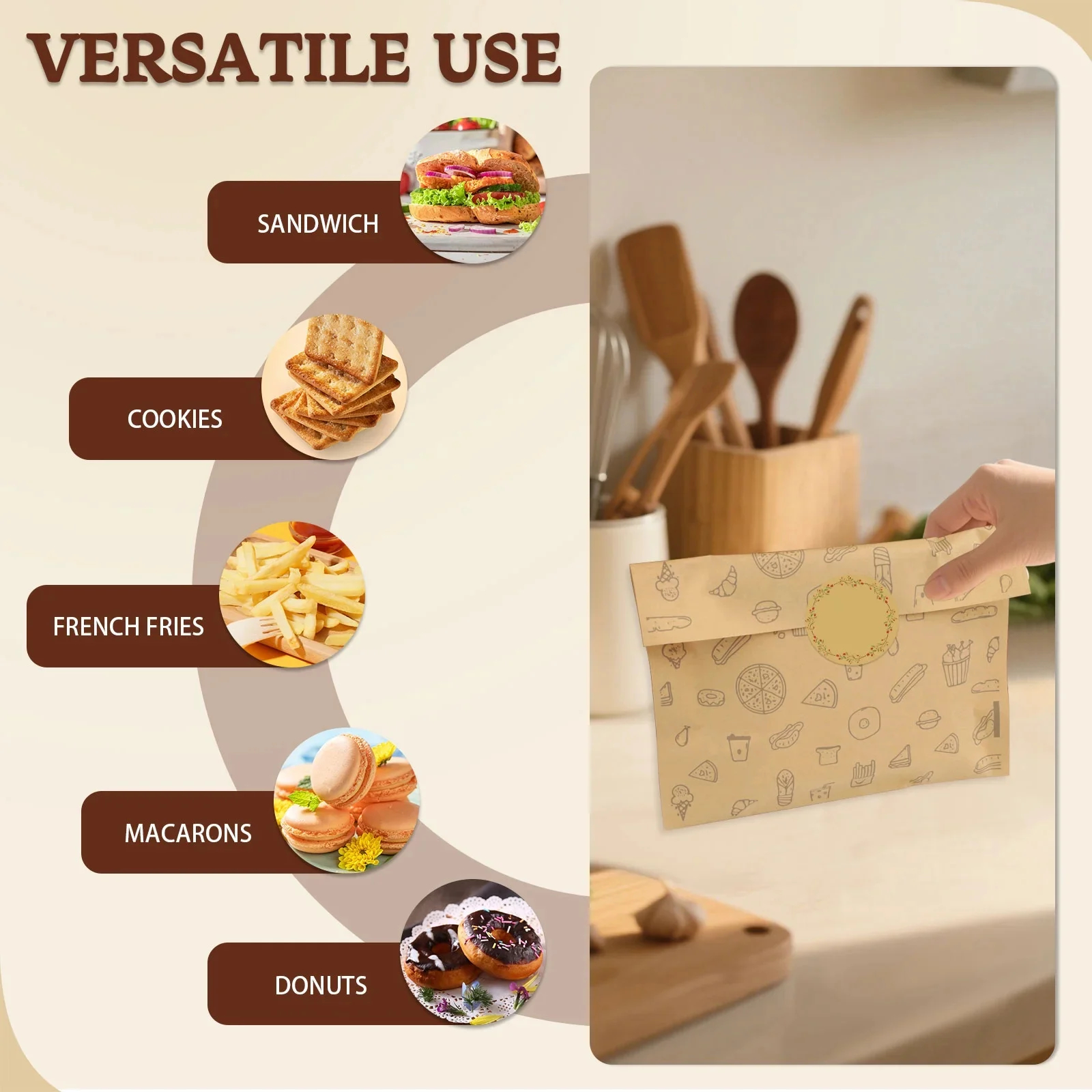 img_alibaba_1783066094.jpeg Wholesale 150 pcs Pack Sandwich Bag Eco Friendly Disposable Greaseproof Brown Kraft Paper Snack Bag