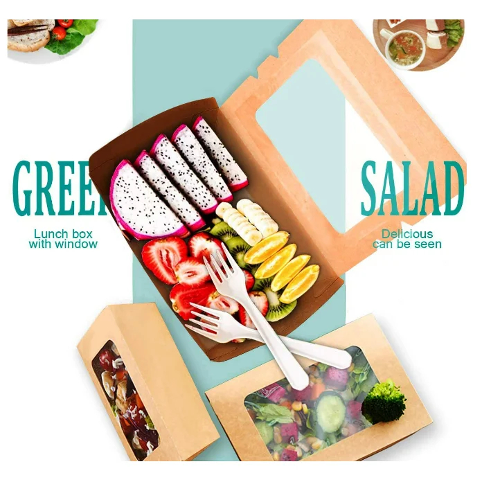 img_alibaba_1783066405.jpeg Customized Disposable Kraft Paper Food Container Brown or White Color Eco Paper Lunch Box with Window