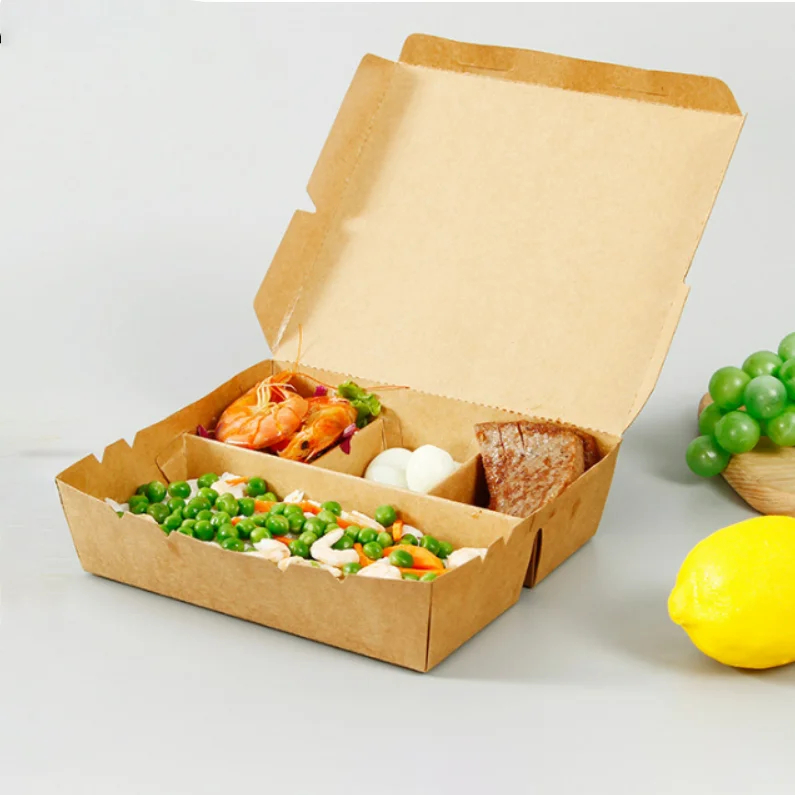 img_alibaba_1783066454.jpeg Wholesale White or Natural Color Disposable Takeaway Kraft Paper Clamshell Compostable Paper Food Container