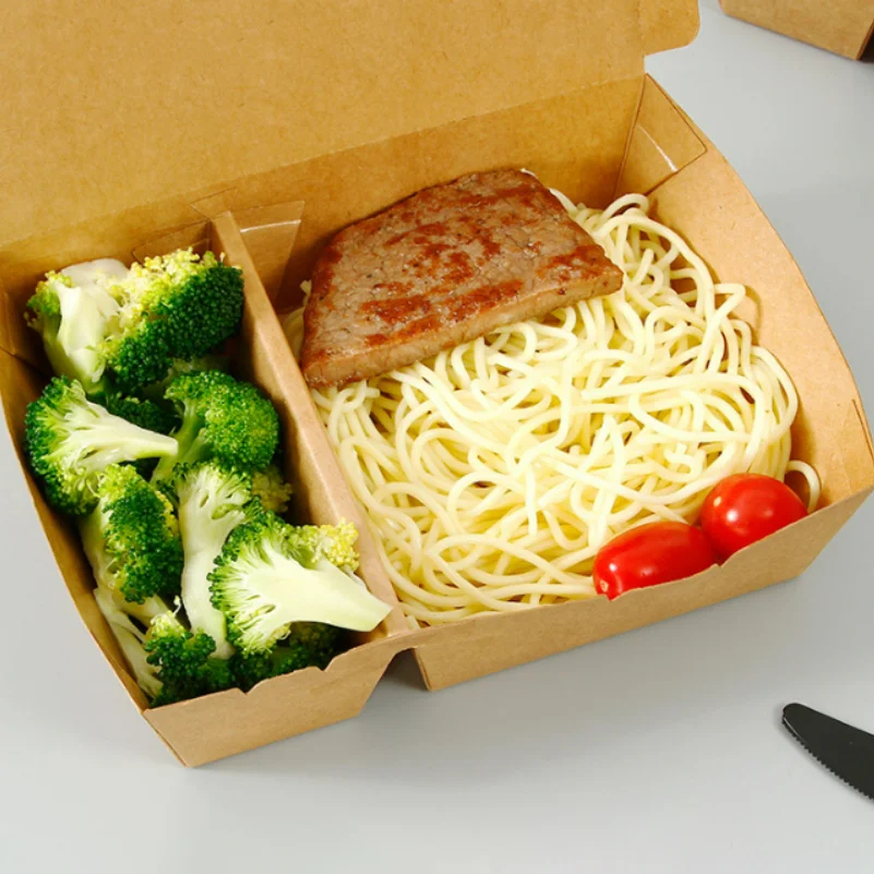 img_alibaba_1783066540.jpeg Eco Friendly Microwaveable Disposable Paper Lunch Box Compartment Takeaway Fast Food Lunch Kraft Paper Boxes